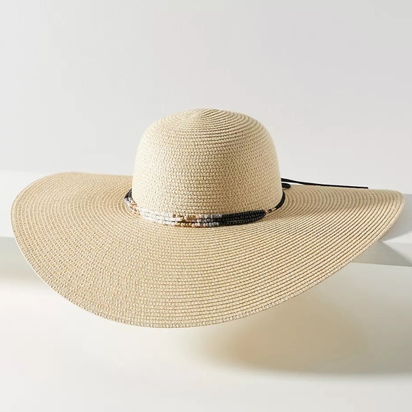 Anthropologie Accessories - 🆕 Anthropologie Bead-Trimmed Paper Sun Hat